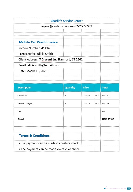 Download Mobile Car Wash Invoice Template Photoshop template